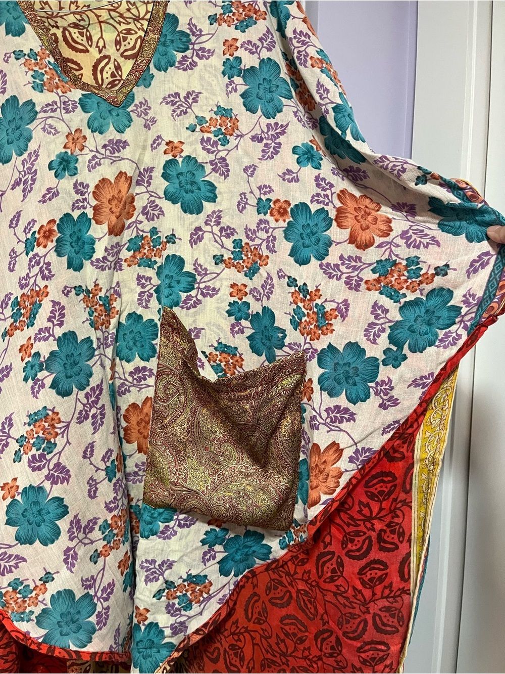 Kantha Bae Reversible Cotton Muu Muu Swim Coverup OS Silk Pockets - Picture 8 of 10